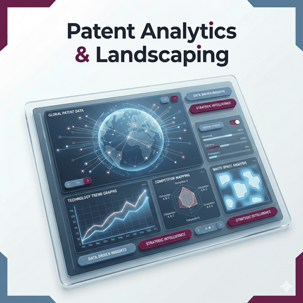 Patent analytics and landscaping image showing competitive intelligence and technology trend analysis.